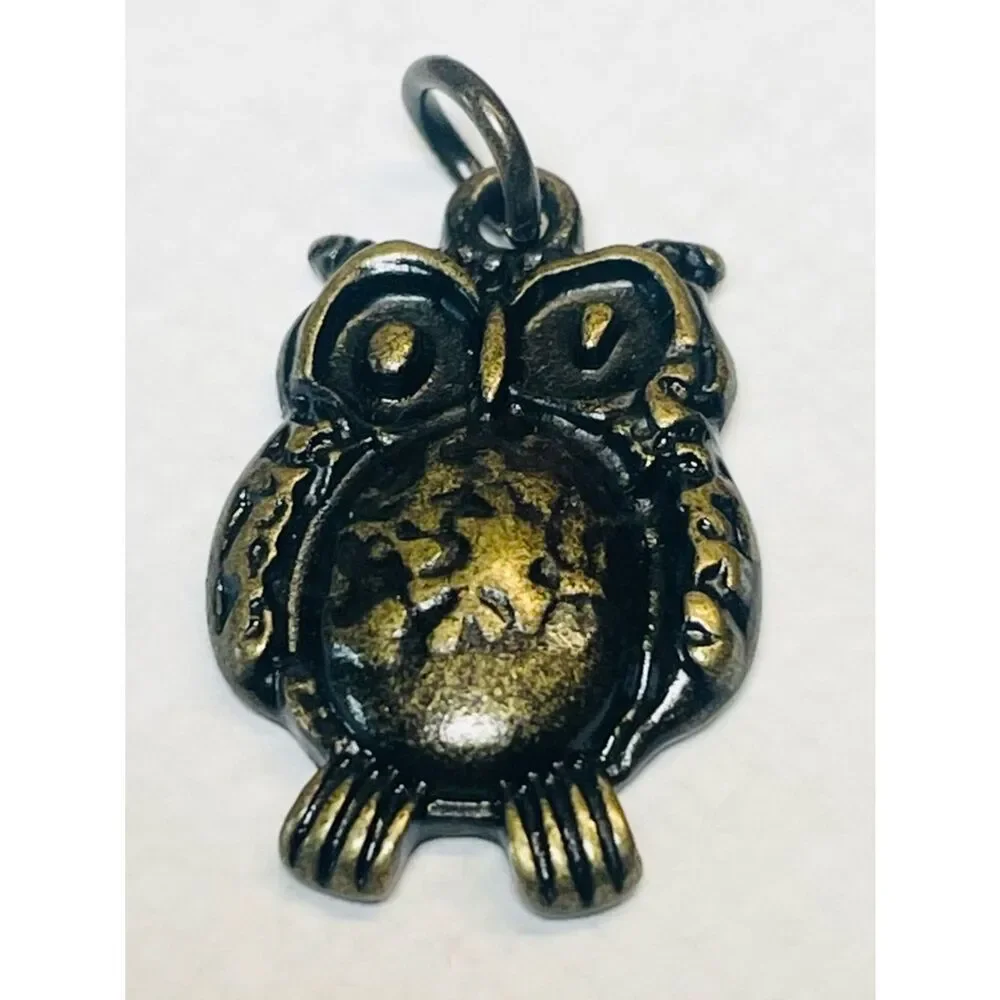 Small Metal Owl Pendant - Brass Colored